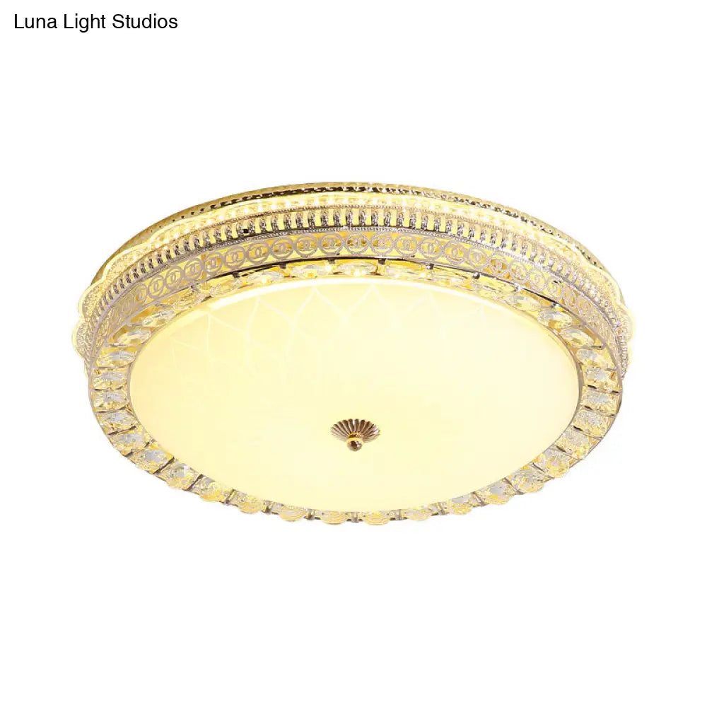 Modern Led Flush Light Fixture With Clear Crystal Accent And Frosted Glass In Gold