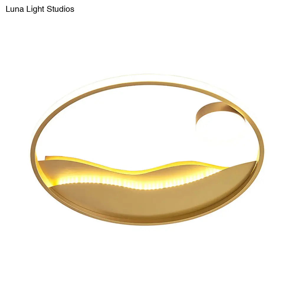 Modern Led Flush Light With Golden Sea Sunset Design - 16’/19.5’ Warm/White
