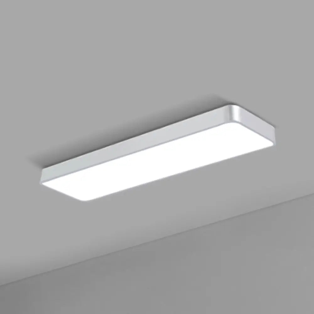 Modern Led Flush Light With Rectangular Acrylic Shade - Office Ceiling Mounted Silver / Large 47.5