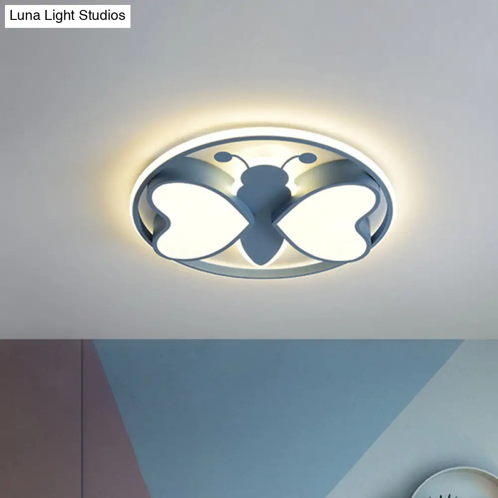 Modern Led Flush Mount Ceiling Light Fixture With Pink/Blue/Gold Bee Figure Design
