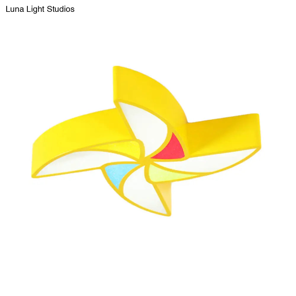 Modern Led Flush Mount Ceiling Light For Child’s Bedroom - Toy Windmill Design