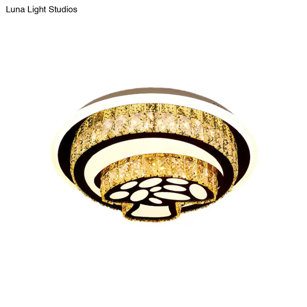 Modern Led Flush Mount Ceiling Light With Crystal Inlaid Loving Heart Flower And Mushroom Design -