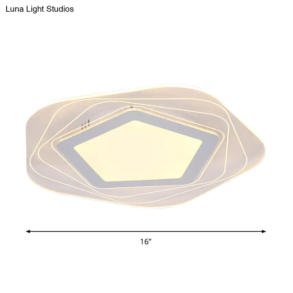 Modern Led Flush Mount Lamp - Acrylic Star/Pentagon Design In White/Warm Light