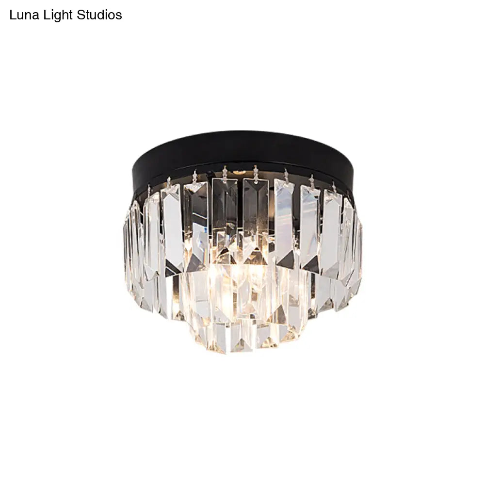 Modern Led Flush Mount Lamp With Clear Bevel Cut Crystals - Gold/Black