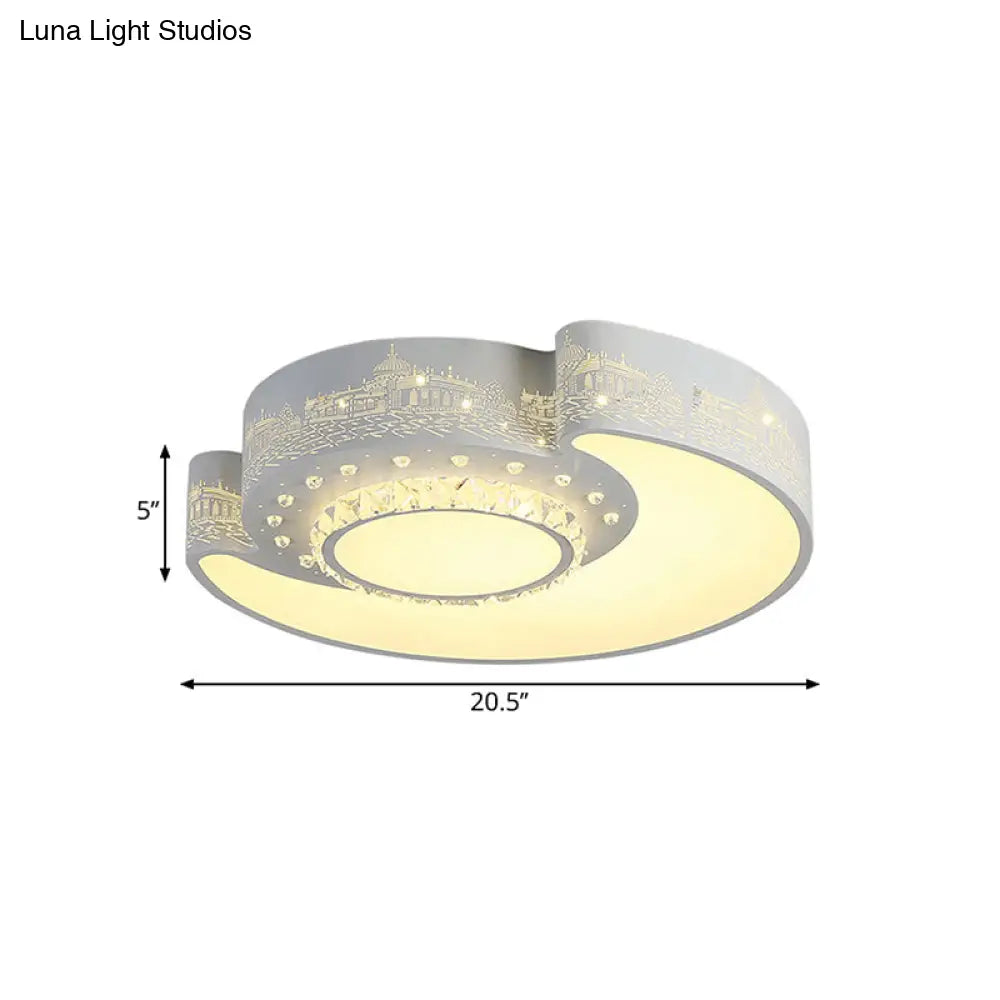 Modern Led Flush Mount Light Fixture For Floral Bedroom In White