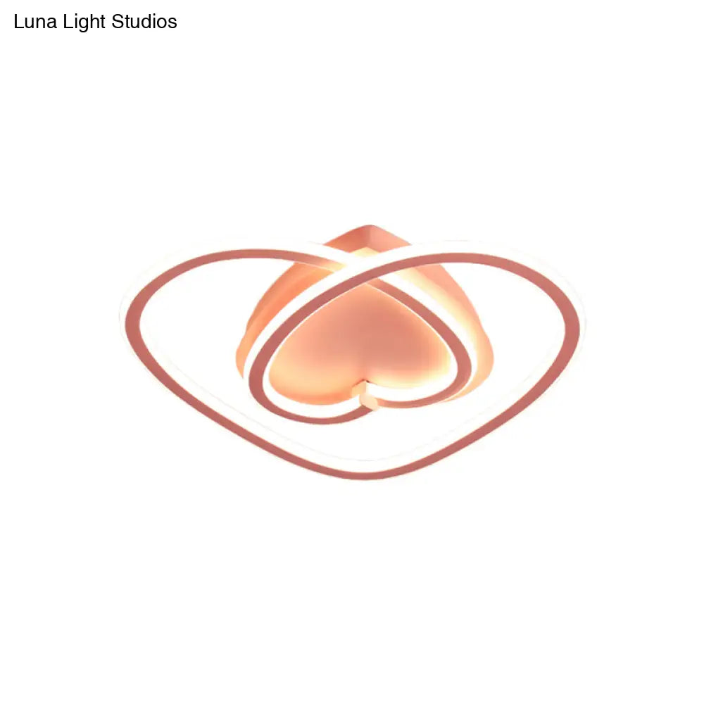 Modern Led Flush Mount Light In Pink/Gold For Bedroom Decor - Loving Heart Design