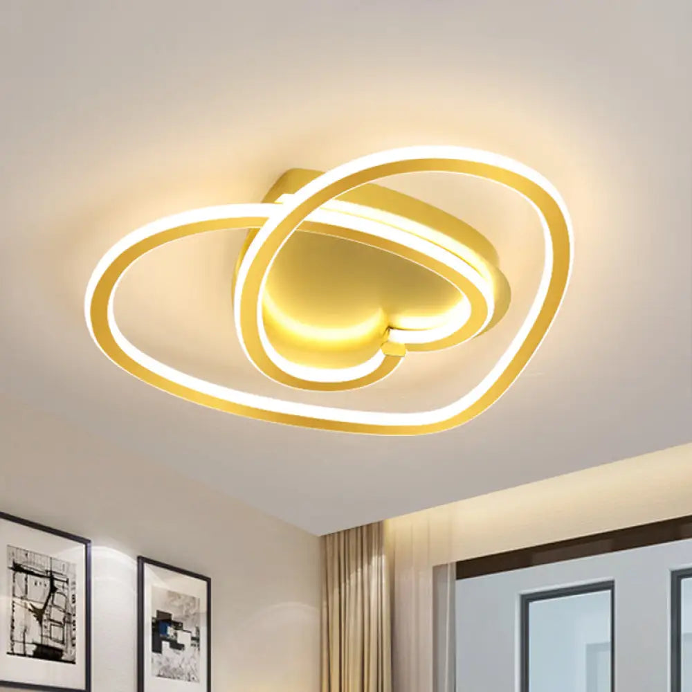 Modern Led Flush Mount Light In Pink/Gold For Bedroom Decor - Loving Heart Design Gold