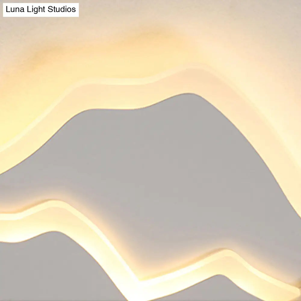 Modern Led Flushmount Ceiling Light In White - Acrylic Mountain Design For Living Room Or Hallway