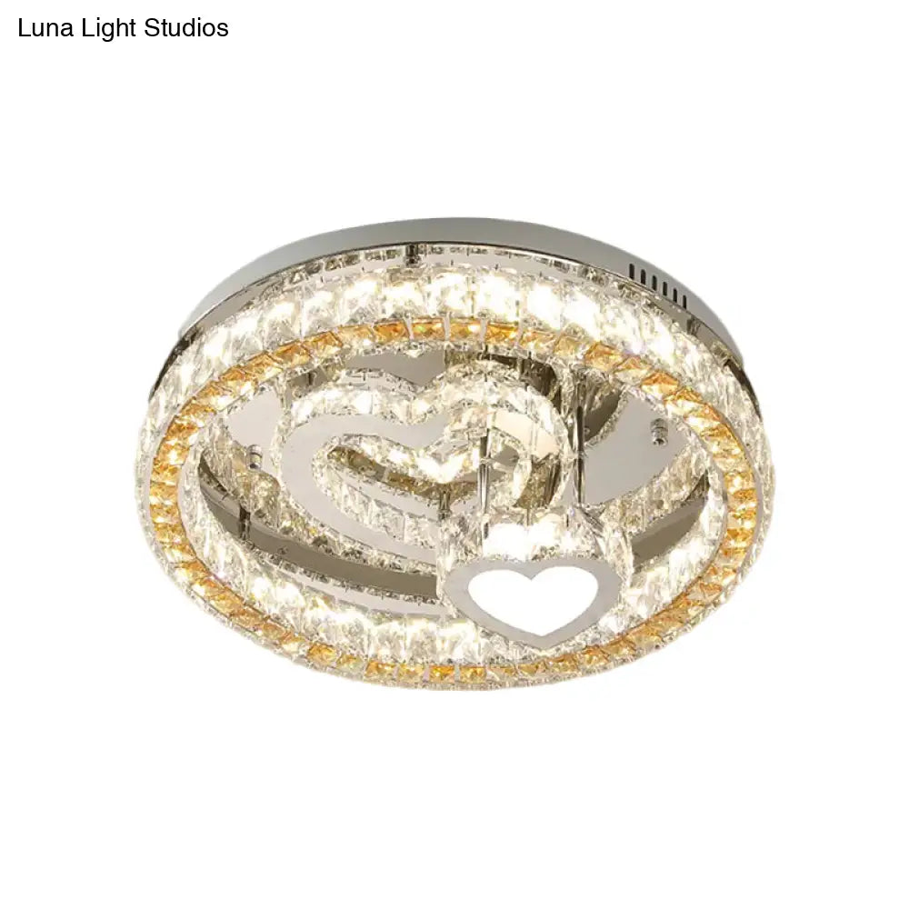 Modern Led Heart Design Ceiling Lamp With Clear Crystal Blocks And Stainless-Steel Finish -