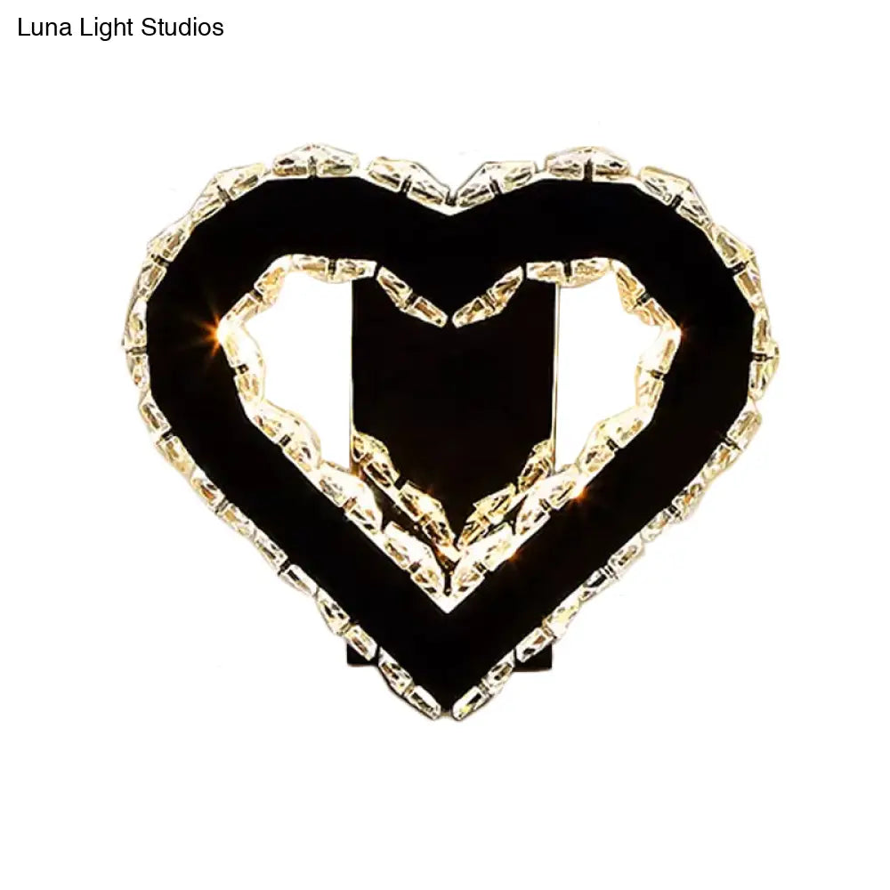 Modern Led Heart Wall Hanging Light In Black Crystal For Bedroom Décor