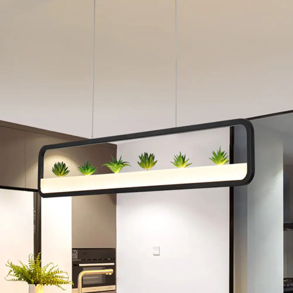 Modern Led Metal Rectangular Chandelier 27.5 Wide Ceiling Hung Light In White/Black With Artificial