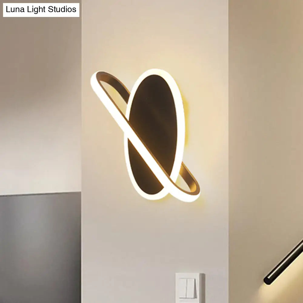 Modern Led Oval And Ring Wall Mount Sconce For Stairways In Black/White/Warm Light