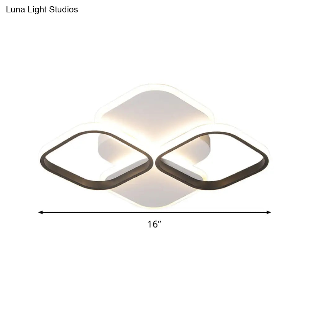 Modern Led Rhombus Ceiling Light In White/Black 16’/19.5’ Wide Flush Mount Acrylic Lamp