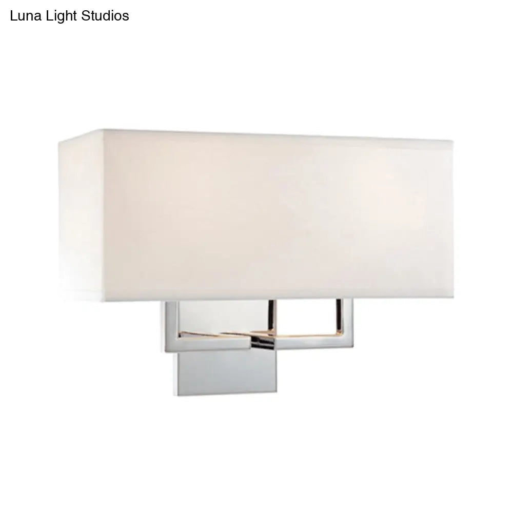 Modern Led Wall Sconce With Fabric Shade - Chrome Rectangular Mount Light