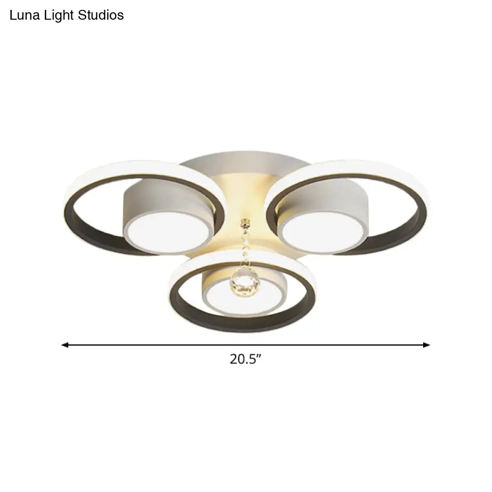Modern Led White Acrylic Flush Ceiling Light With Crystal Orb - Remote Control Dimming