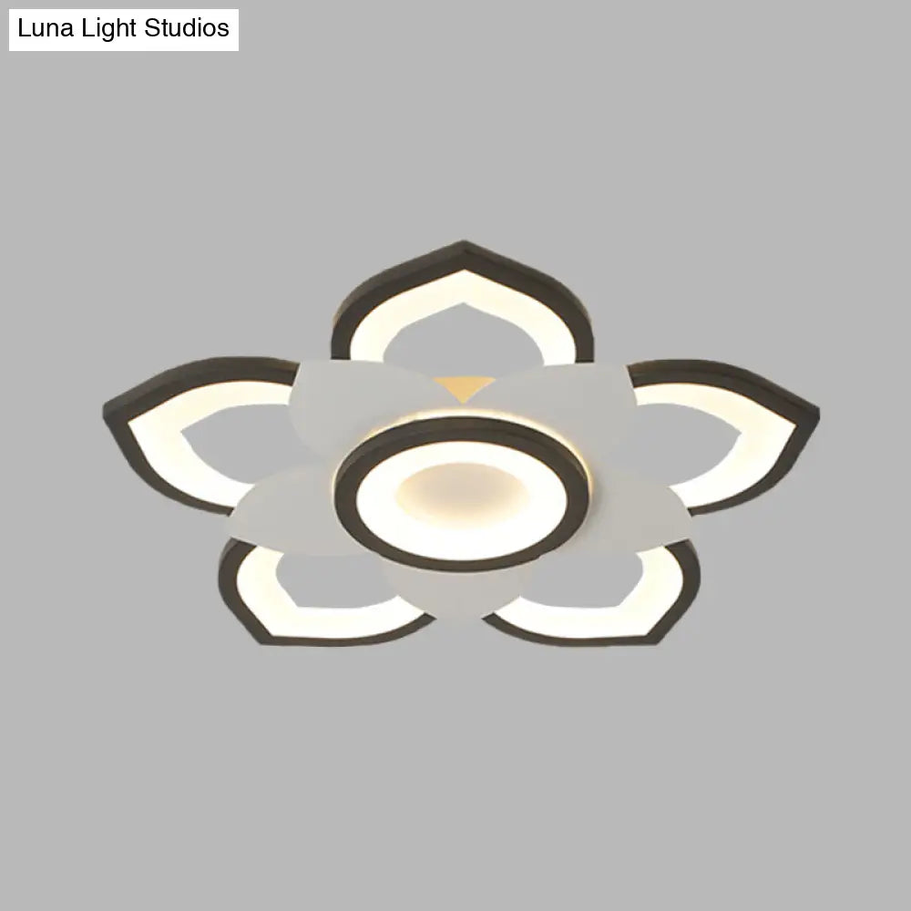 Modern Lotus Flush Ceiling Light With Led - 20.5’/24.5’ Acrylic Black/White Fixture In White/Warm