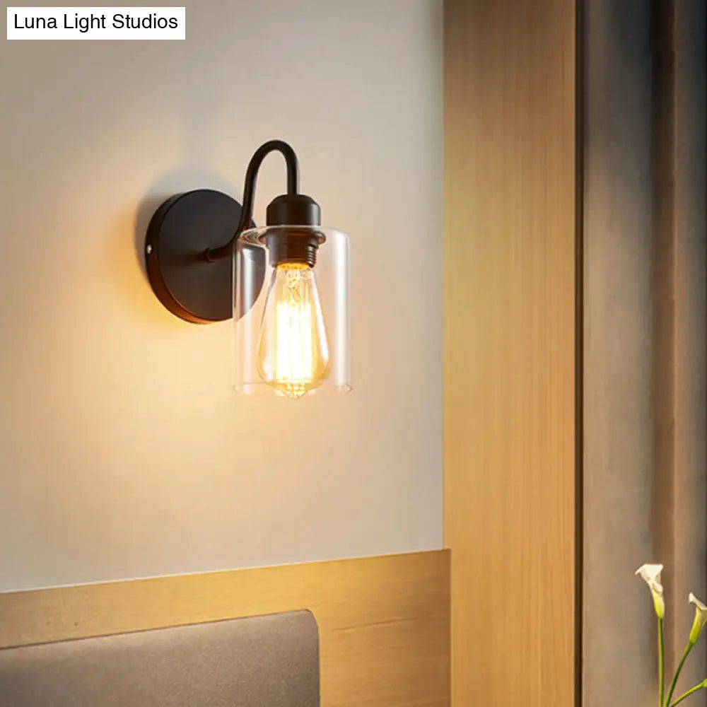 Modern Metal Arm Wall Sconce With Cylinder Glass Shade - Ideal For Bedroom Lighting