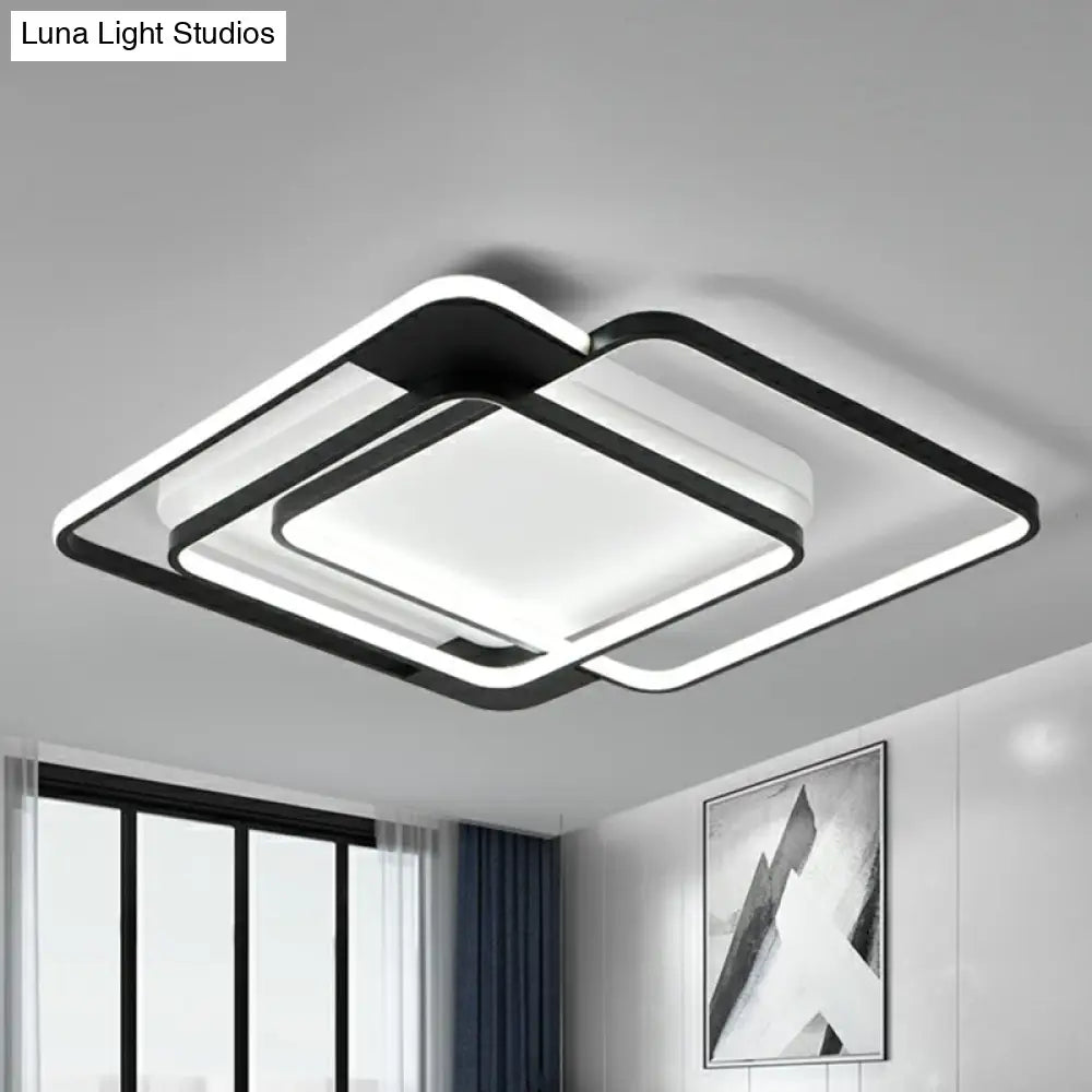 Modern Metal Black Led Square Flush Mount For Bedrooms