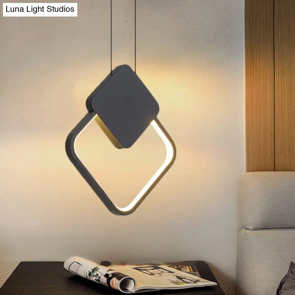 Modern Metal Ceiling Pendant Lamp Kit - Led Black Hanging Light In Warm/White For Bedroom