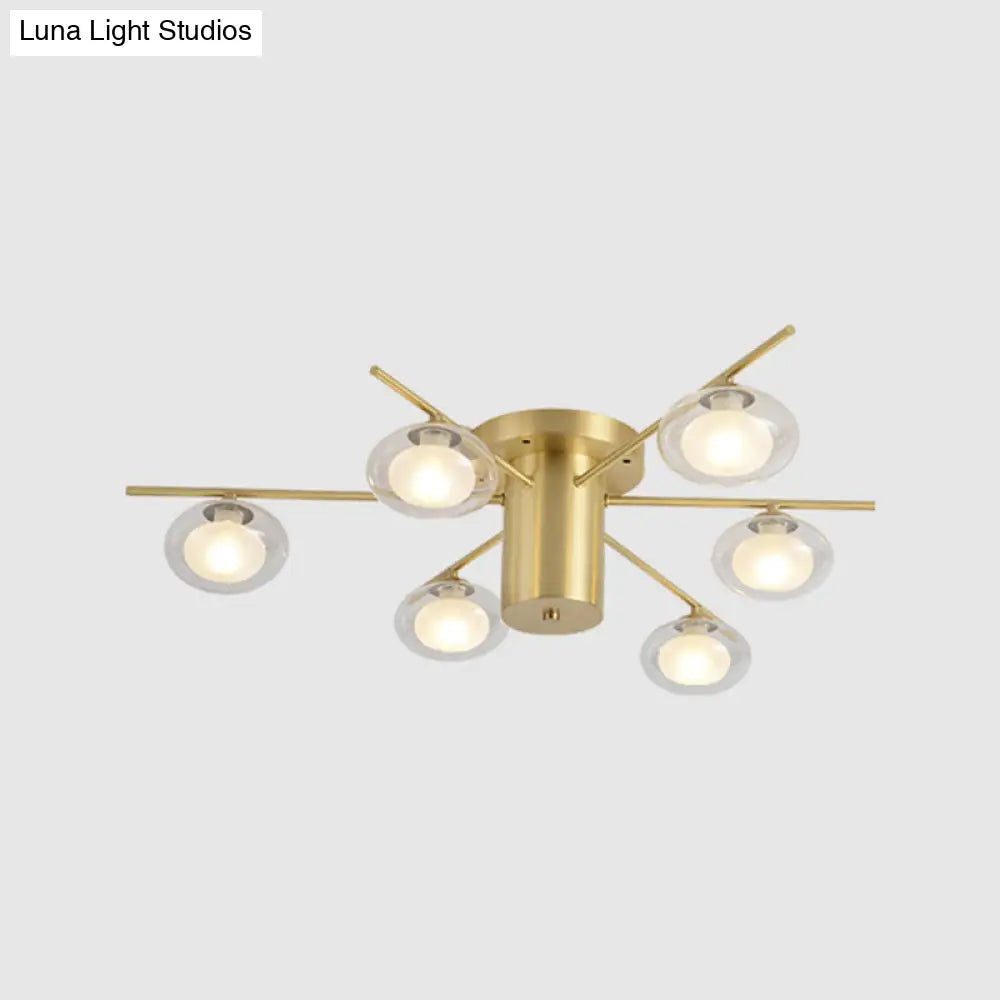 Modern Metal Flush Mount Ceiling Light With Oval Clear Glass Shade - 6 Head Brass Led