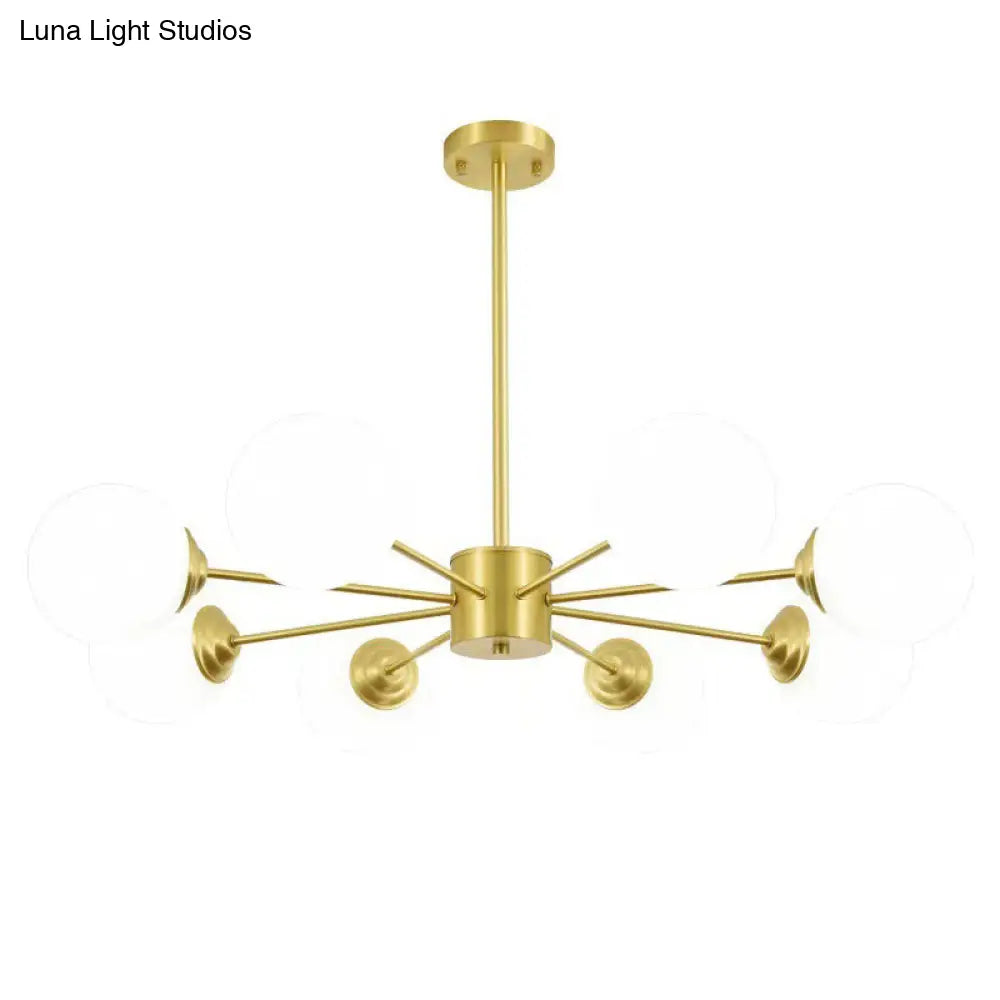 Modern Metal Hanging Chandelier With Opal Glass Shade - Gold Ceiling Light For Living Room