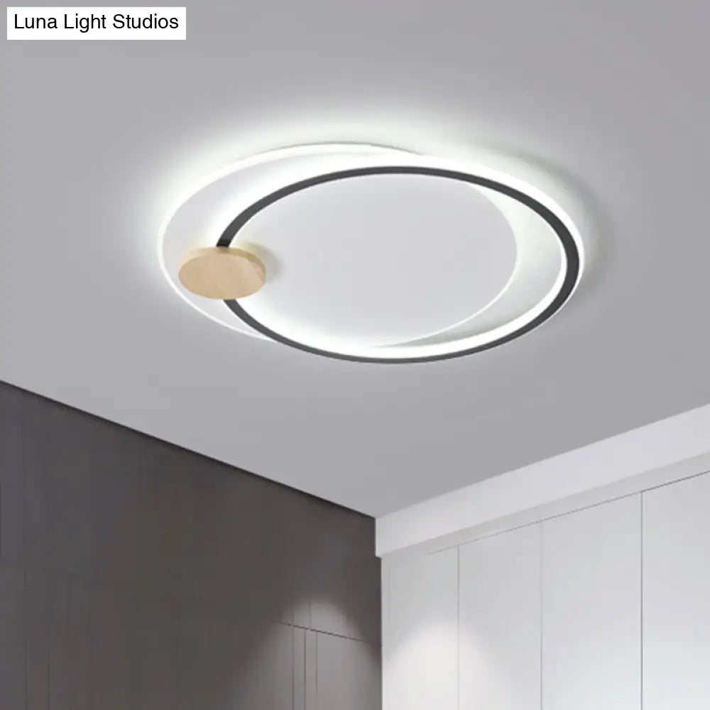 Modern Metal Led Circle Ceiling Lamp: Black/Grey Flush Mount Lighting In Warm/White Light