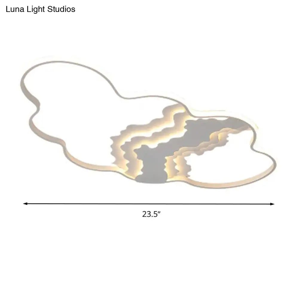 Modern Metal Led Cloud Flush Mount Fixture In White With Warm/White Light For Living Room Lighting