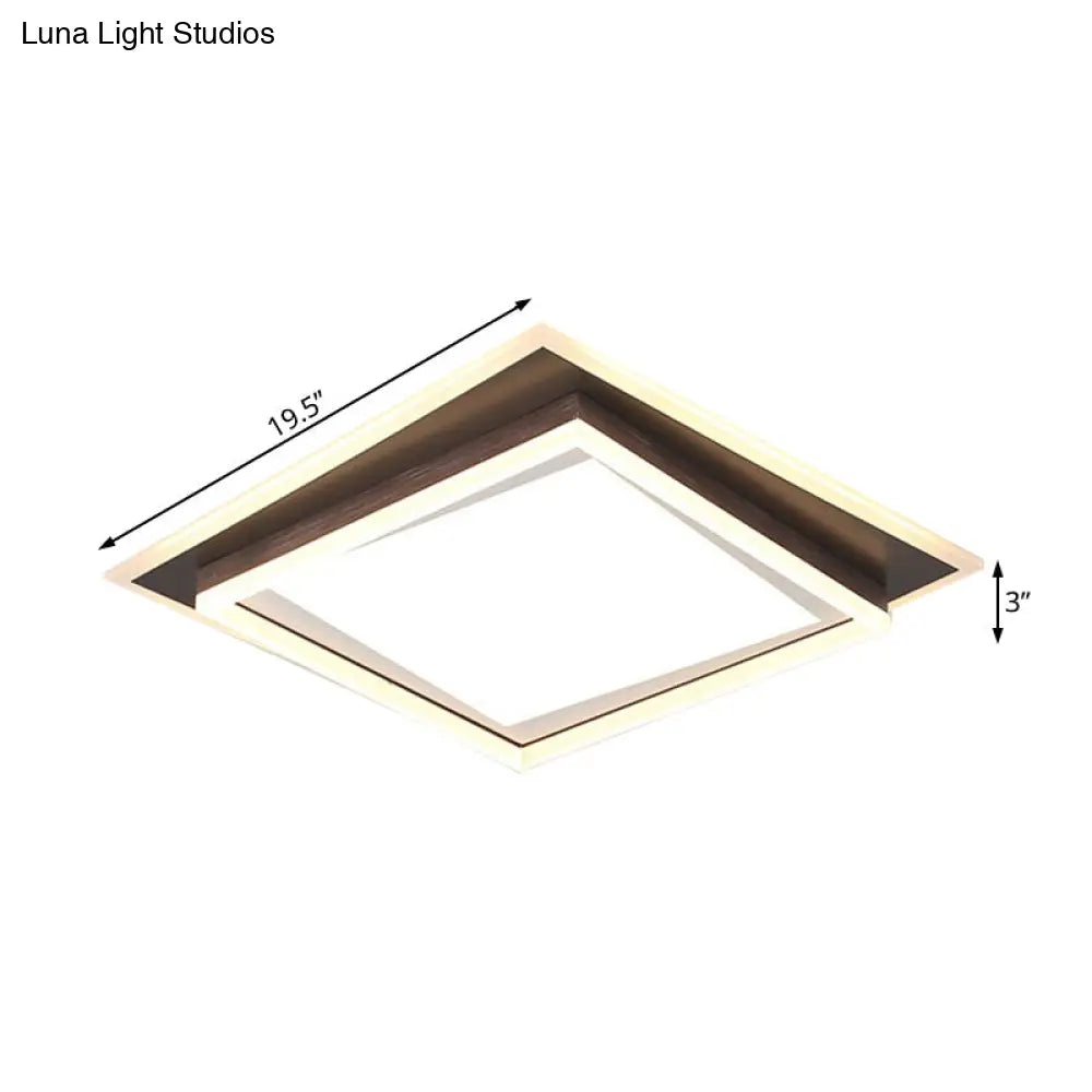 Modern Metal Led Flush Mount Ceiling Lamp With Recessed Diffuser - Square/Rectangular White/Warm