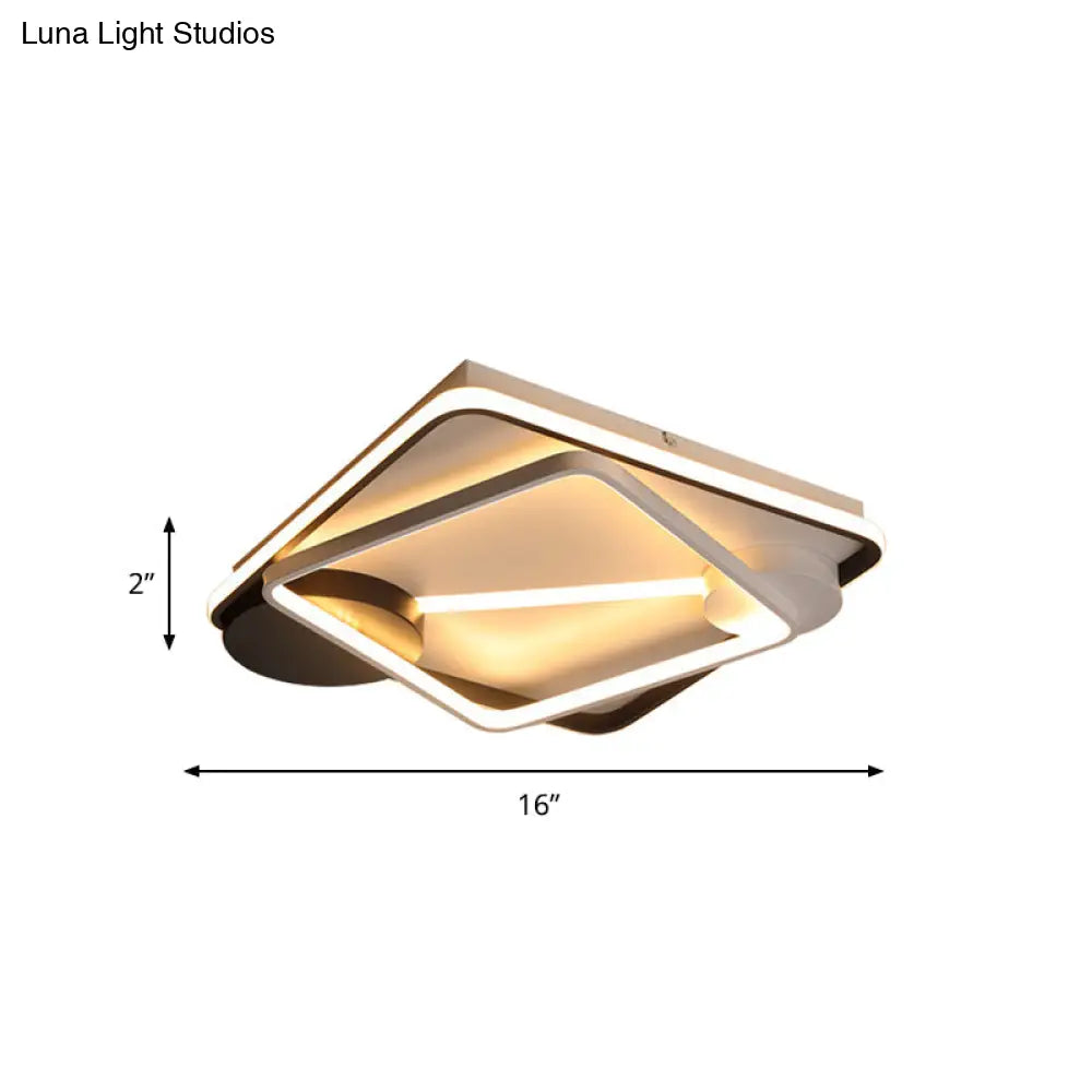 Modern Metal Led Flush Mount Ceiling Light - Double Square/Circle Design In Black & White