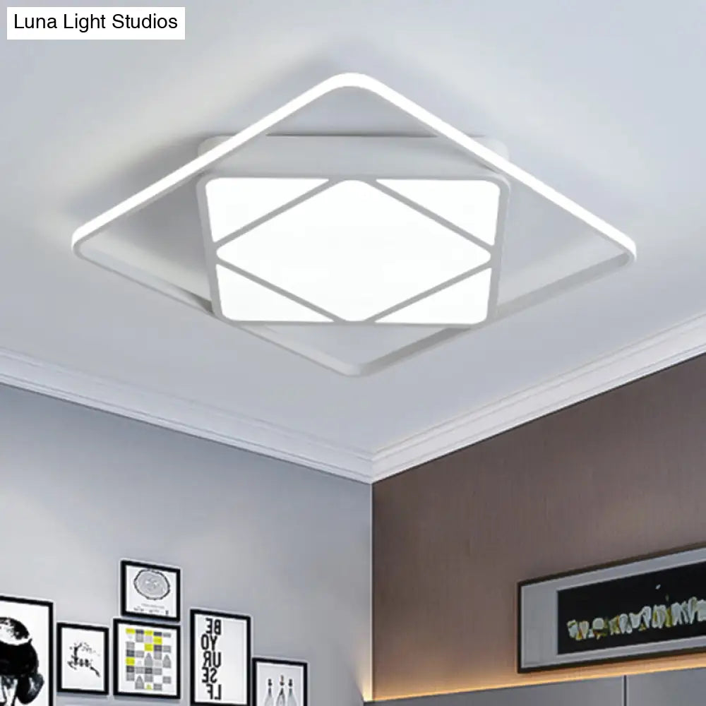 Modern Metal Rhombus Flush Mount Ceiling Light For Bedroom - Led White/Black Warm/White