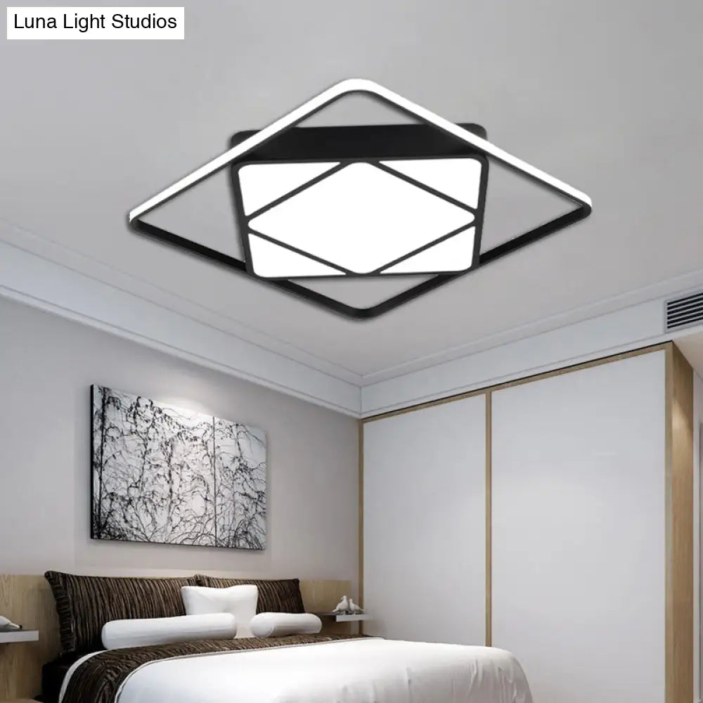 Modern Metal Rhombus Flush Mount Ceiling Light For Bedroom - Led White/Black Warm/White