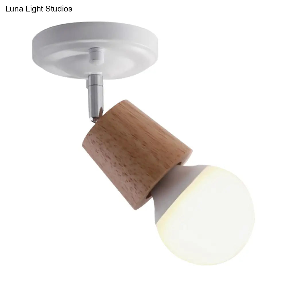 Modern Metal Semi Flush Ceiling Light With Wood Top - White Finish 1