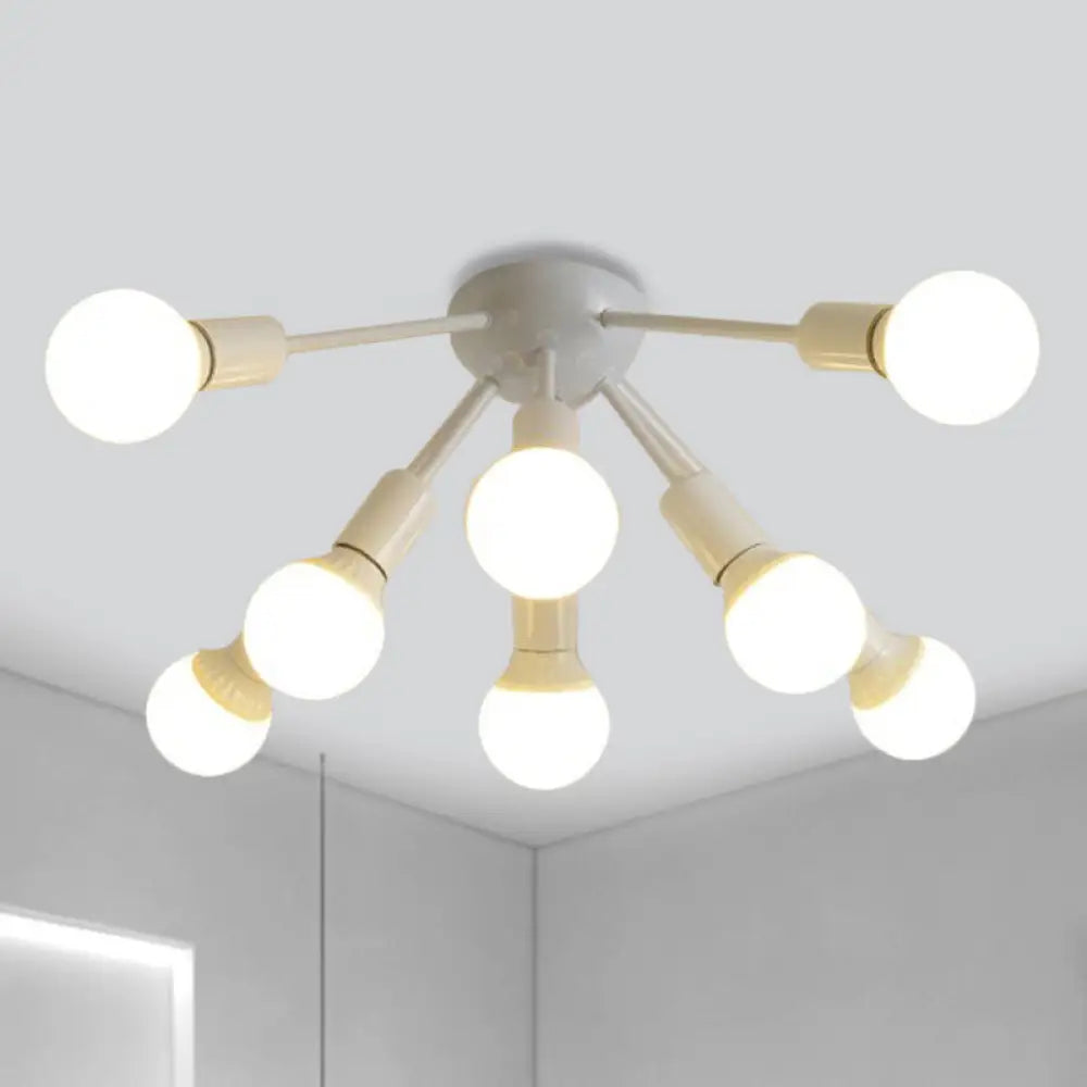 Modern Metal Sputnik Semi Flush Mount Ceiling Light – 8/12 Lights In White/Black/Gold For Living