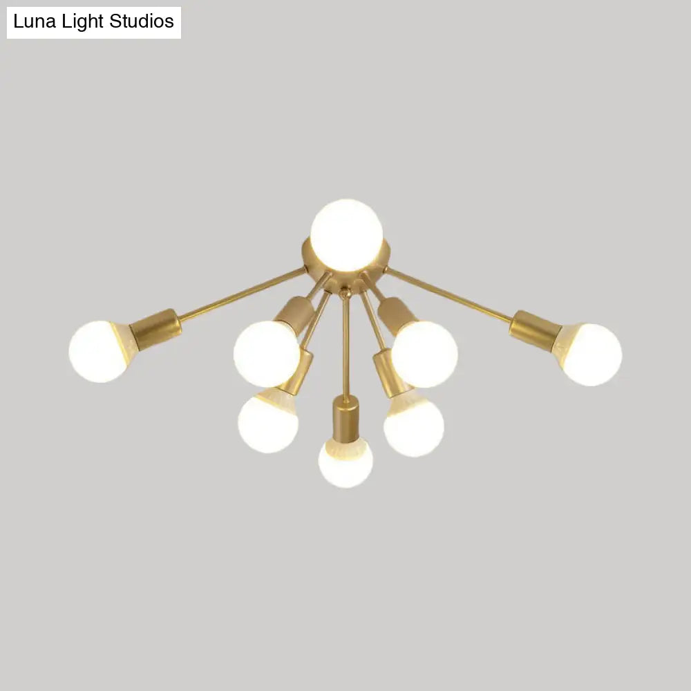 Modern Metal Sputnik Semi Flush Mount Ceiling Light – 8/12 Lights In White/Black/Gold For Living