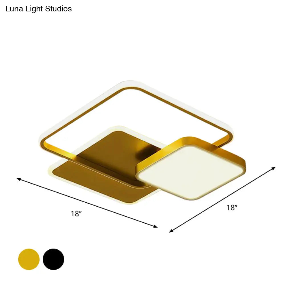 Modern Metal Square Led Ceiling Light Fixture In Gold/Black & White For Bedroom