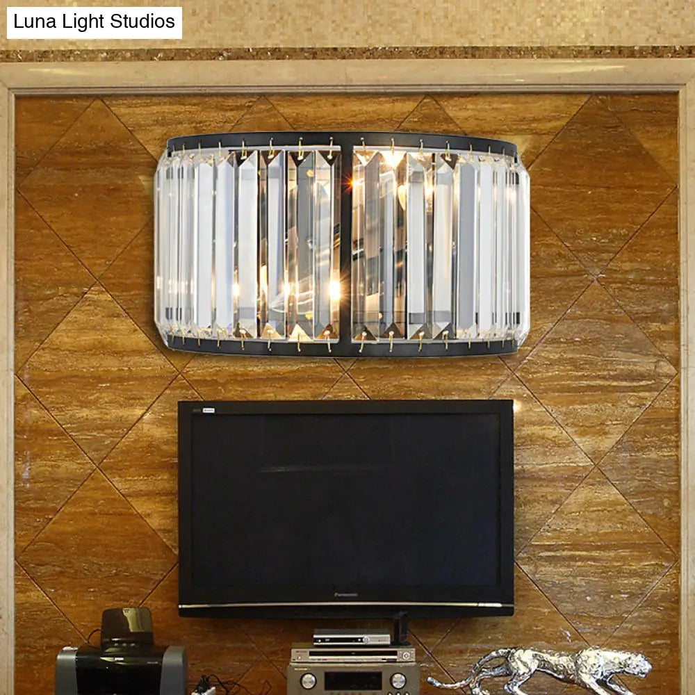 Modern Metal Wall Sconce With Dual Bulbs Crystal Block & Black/Gold Finish