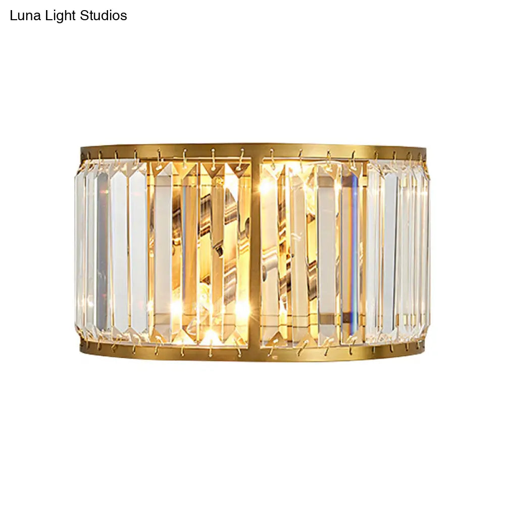 Modern Metal Wall Sconce With Dual Bulbs Crystal Block & Black/Gold Finish