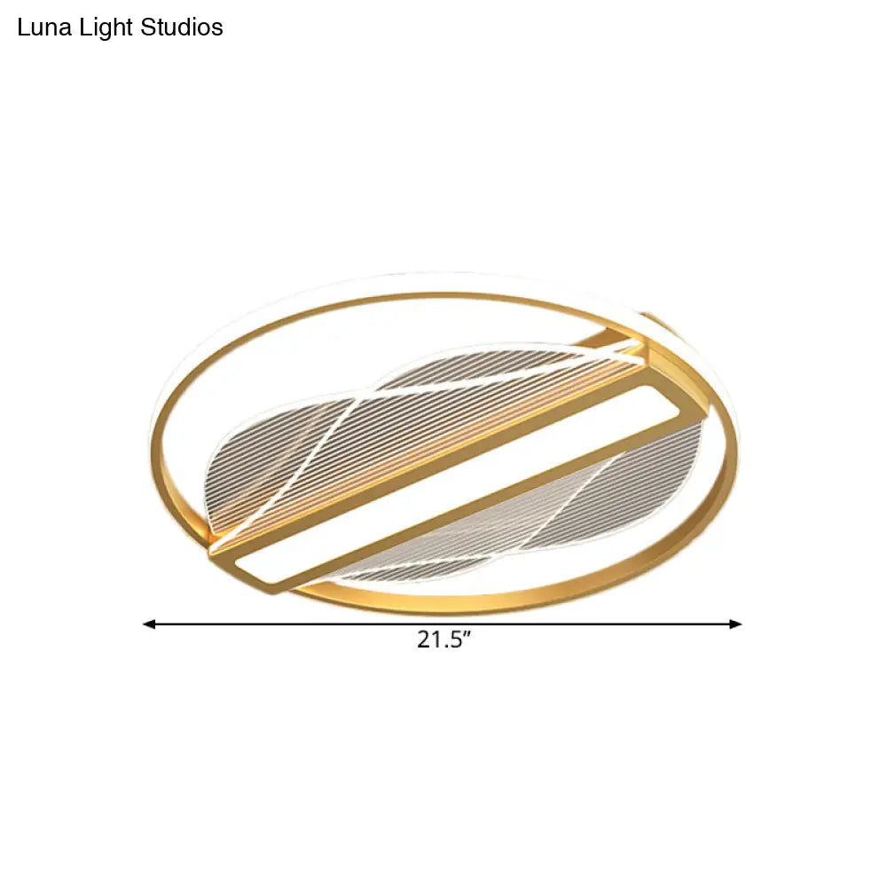 Modern Metallic Circular Led Flush Mount - Inner Bar Design Warm/White Light 18’/21.5’ Width