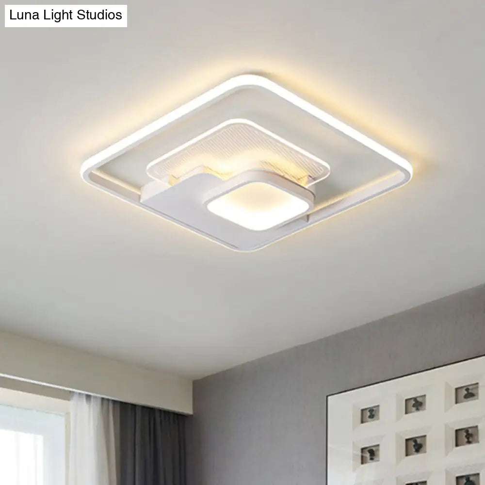 Modern Metallic Square Flush Ceiling Lamp With Led In Black/White & Warm/White 16.5’/20.5’ Wide