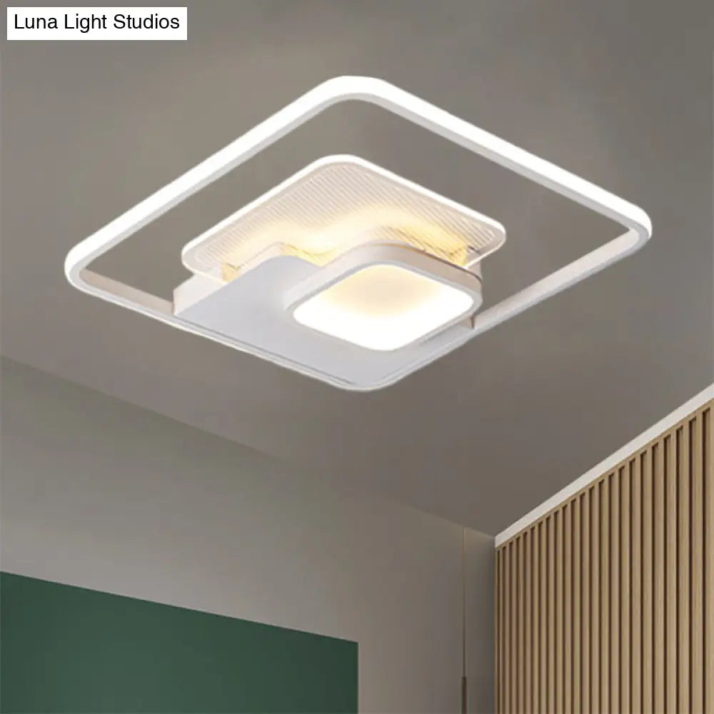 Modern Metallic Square Flush Ceiling Lamp With Led In Black/White & Warm/White 16.5’/20.5’ Wide