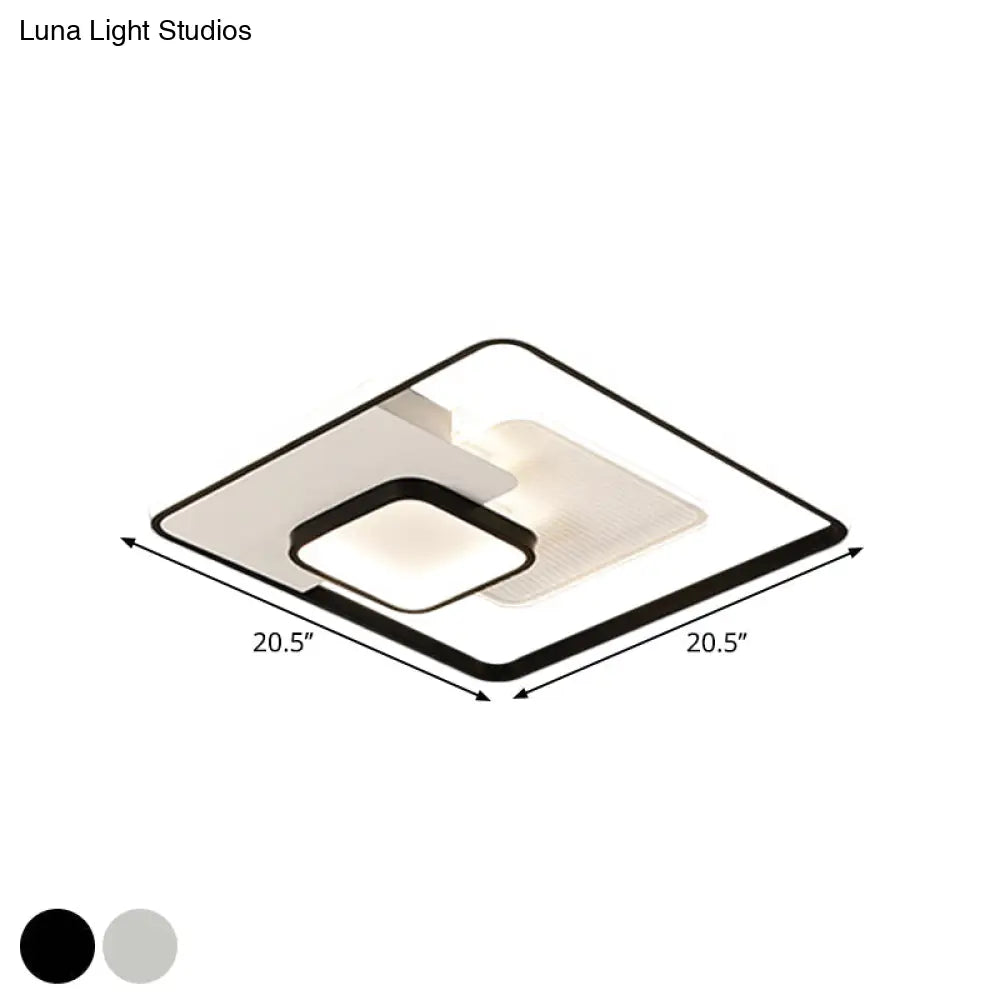 Modern Metallic Square Flush Ceiling Lamp With Led In Black/White & Warm/White 16.5’/20.5’ Wide