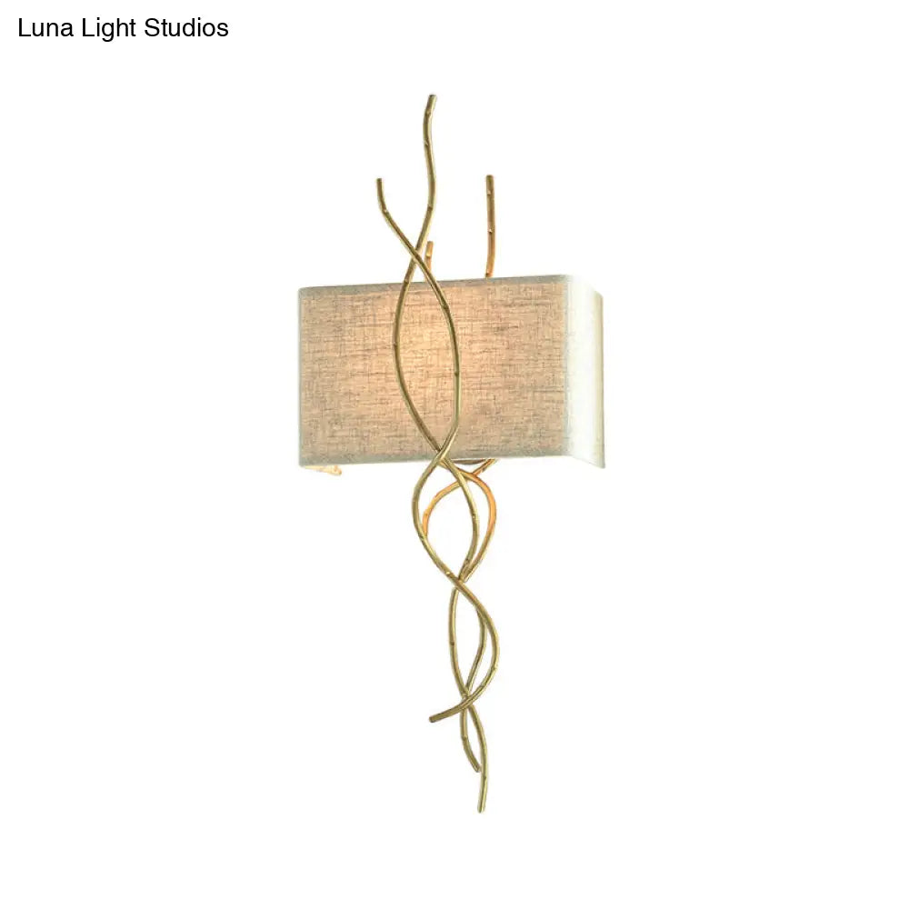 Modern Metallic Wall Sconce: Gold/Silver Branch Design With Rectangle Fabric Shade