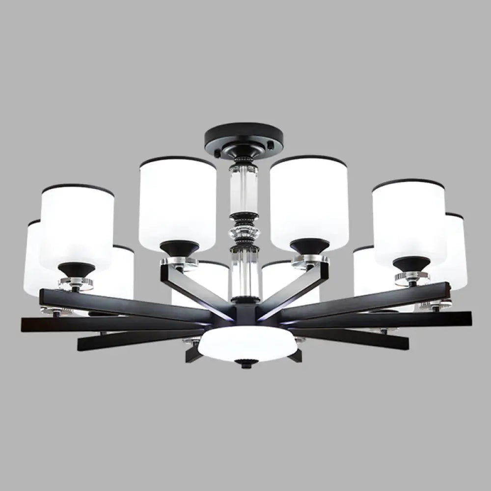 Modern Milky Glass Cup Chandelier Black Finish Hanging Light For Living Room 10 /
