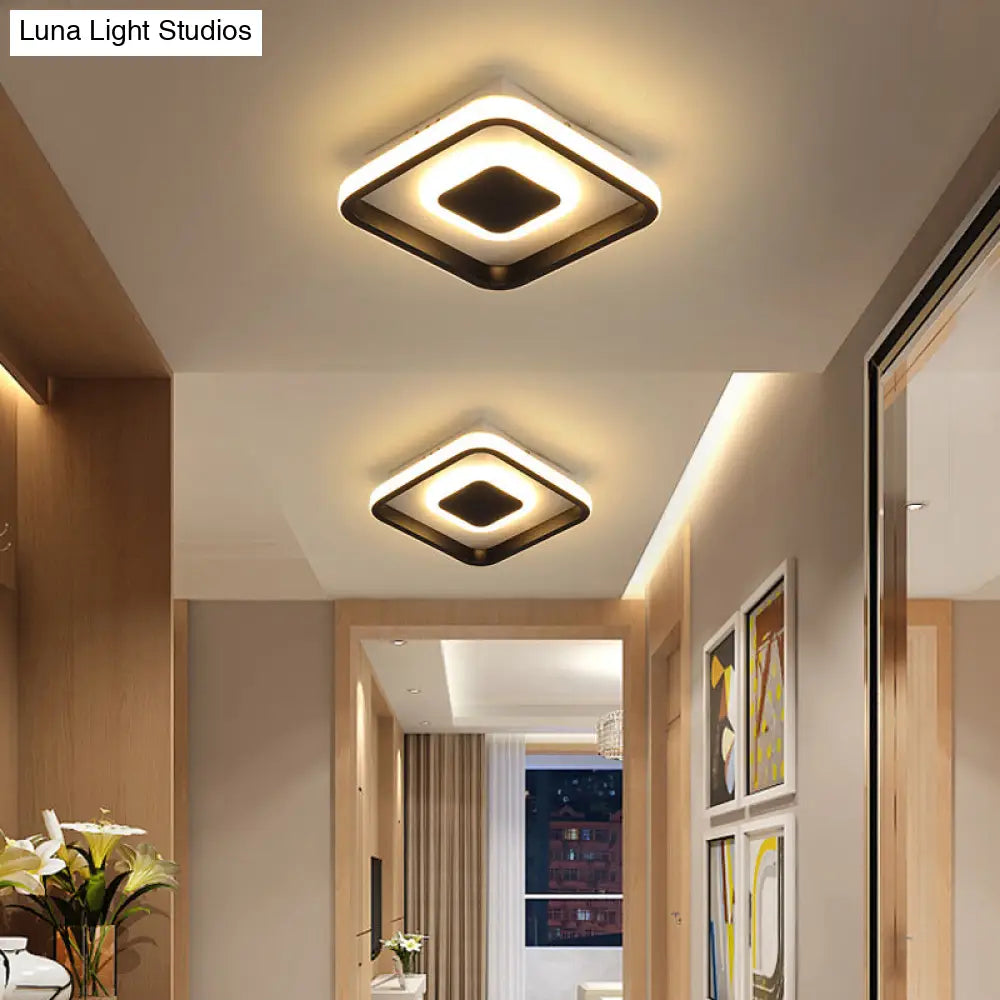 Modern Mini Led Flush Mount Ceiling Lamp With Black Frame In Warm/White/3 - Color Light Options