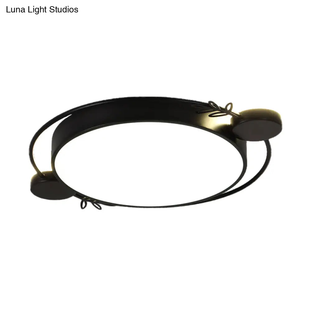 Modern Minimalist Round Flushmount Led Ceiling Light In Metallic Black/White/Grey With Stylish Ring