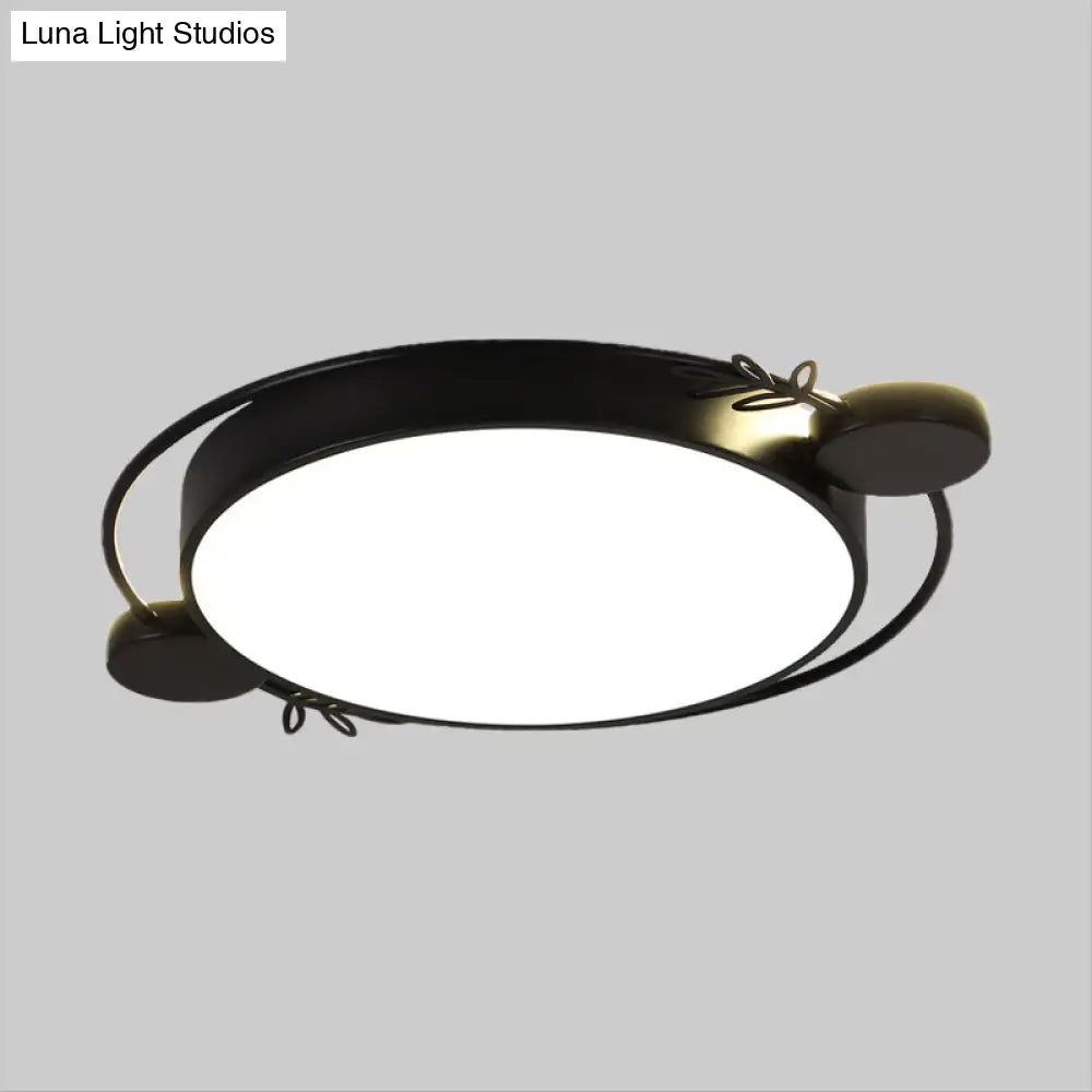 Modern Minimalist Round Flushmount Led Ceiling Light In Metallic Black/White/Grey With Stylish Ring