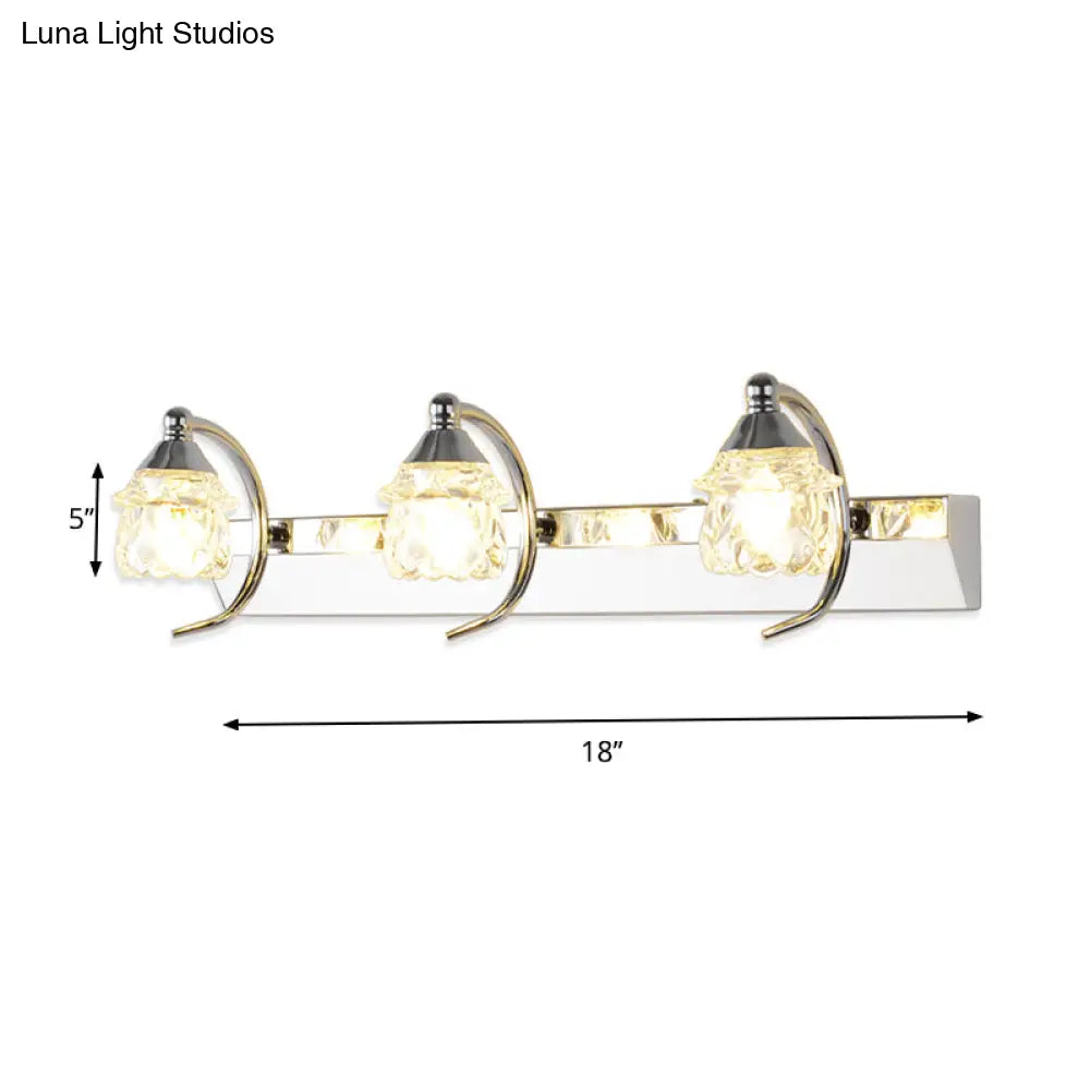 Modern Mushroom Vanity Mirror Light - Clear Crystal 3-Light Bathroom Wall Lamp In Silver With Curved