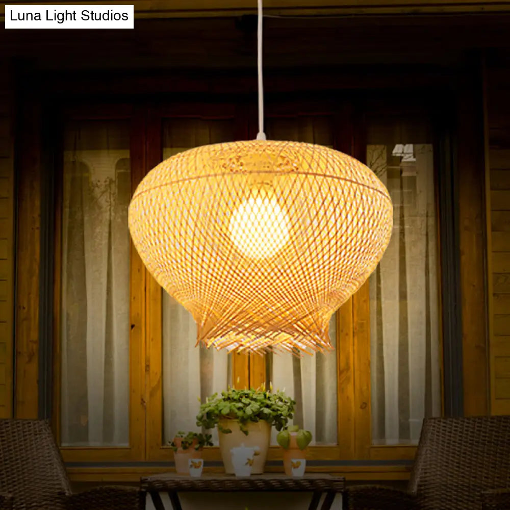 Modern Nest Pendant Ceiling Light - Bamboo 1-Light Dining Room Hanging Fixture In Beige