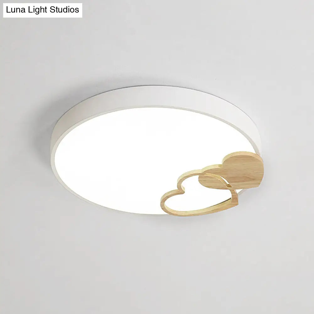 Modern Nordic Wood Heart Pattern Acrylic Flush Mount Ceiling Light In Green/White/Grey