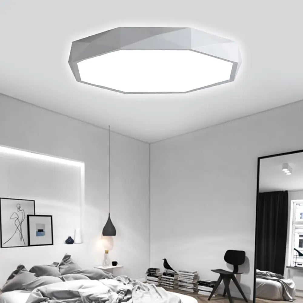 Modern Octagon Metal Led Flush Mount Lamp - 16’/19.5’/23.5’ Wide White Perfect For Living Room / 16’